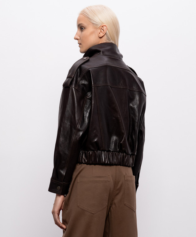 Babe Pay Pls Коричневая кожаная куртка с накладными карманами 2605AMAZON изображение 4
