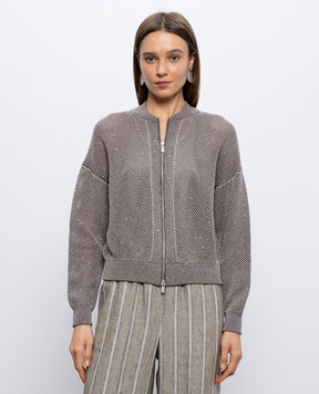 Peserico Коричневый ажурный кардиган с пайетками A99033F129234R