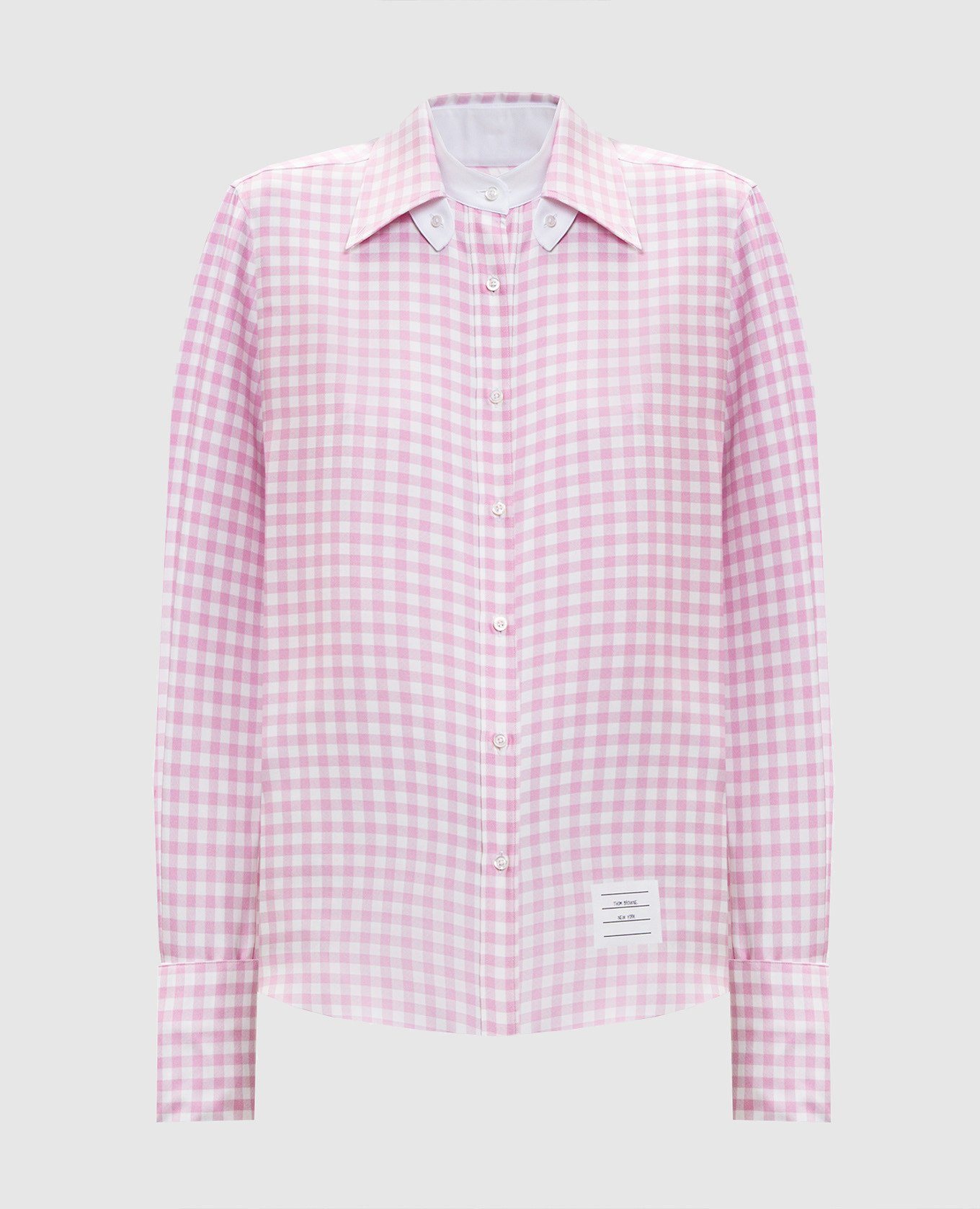 Розовая рубашка из шелка в клетку