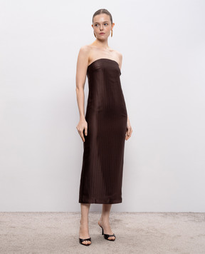 Loulou de Saison Коричневое платье миди GIULIA с шелком GIULIA