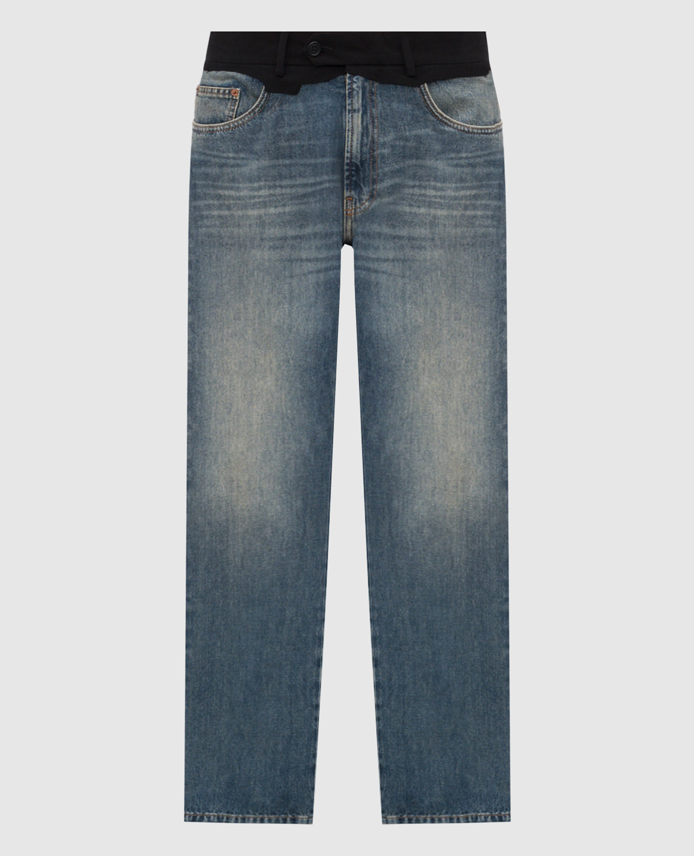 

Синие джинсы с эффектом потертости, Синий, Прямые джинсы