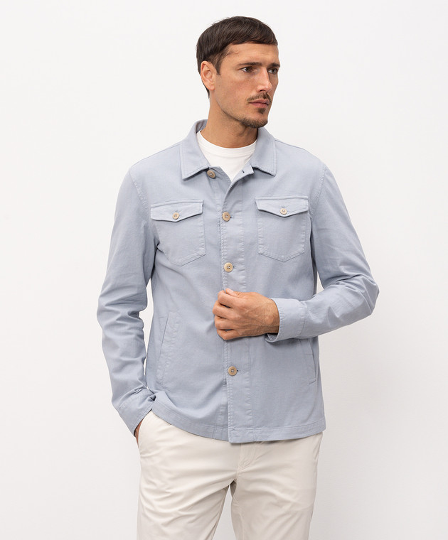 Florentino Голубая куртка с леном в стиле рубашки 126347613724 изображение 3