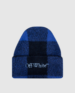 Off-White Синяя шапка с шерстью в клеточку OWLC01BF25KNI003