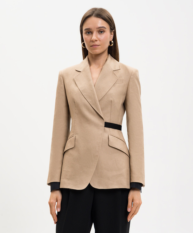 Max Mara Бежевый жакет на запах из льна MXSFIONDA изображение 3