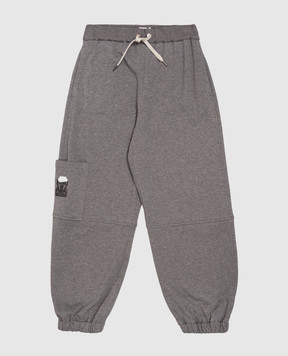Brunello Cucinelli Детские серые джоггеры с фактурной эмблемой BN05NE473C