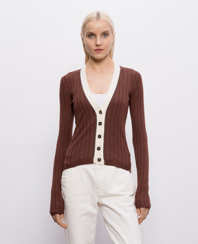 Brunello Cucinelli Коричневий кардиган з вовни і кашеміру в рубчик M14817206