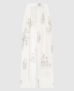 Victoria Beckham Белые брюки в цветочный принт 1126WTR002857M