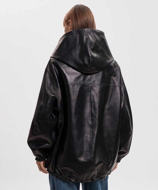 Balenciaga Черная кожаная куртка с капюшоном A002FSTUS11 изображение 4