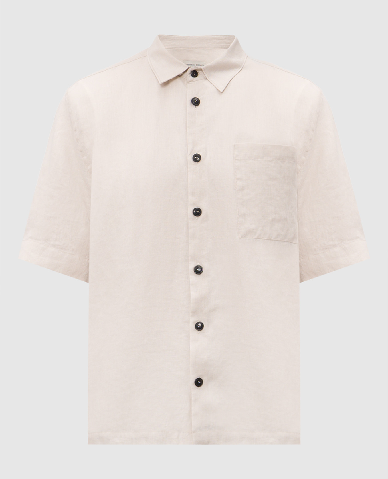 Бежевая рубашка из льна с короткими рукавами