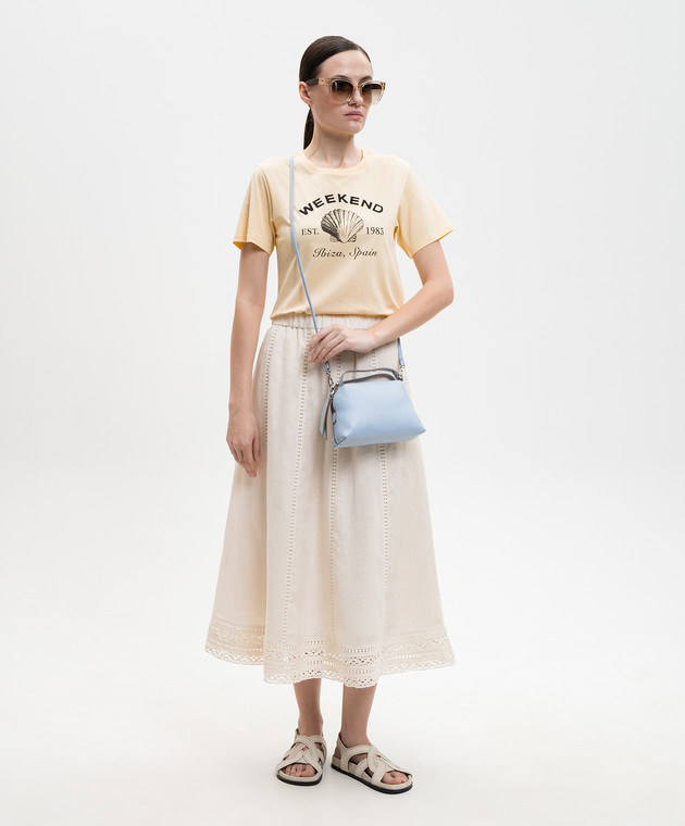 Max Mara Weekend Юбка цвета айвори GERGO из льна с вышивкой WKDGERGO изображение 2