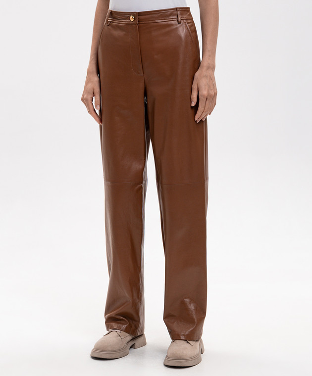 Max Mara Коричневі шкіряні штани LEGNO MSTLEGNO зображення 3