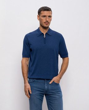 Stefano Ricci Синее поло из шелка с эмблемой K414000P31F26160