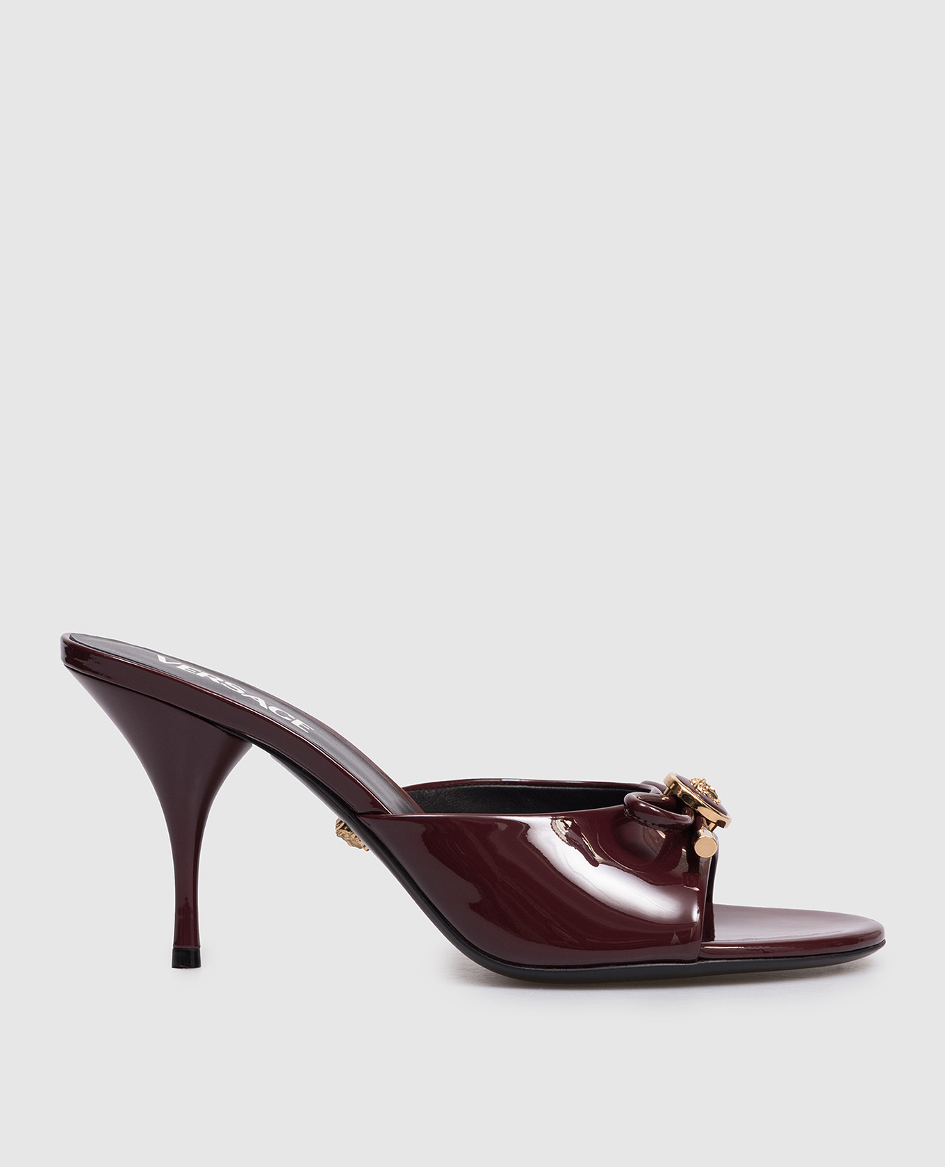 Бордовые кожаные лакированные мюли Opera Bow