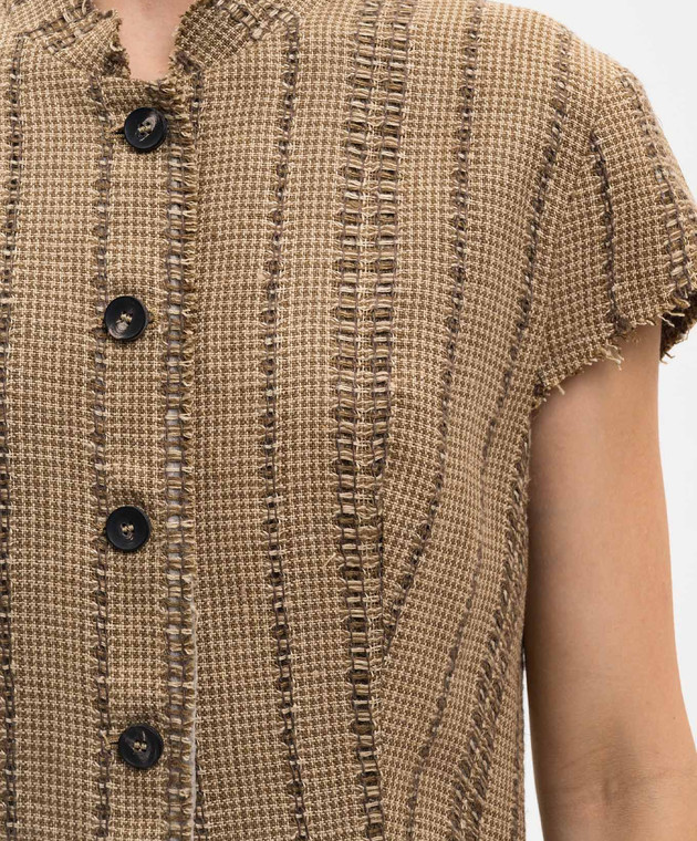 Masnada Коричневий жакет з льону з короткими рукавами 8011 зображення 5