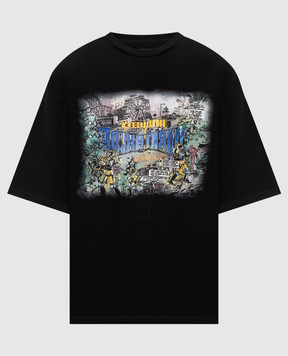 Juun.j Чорна футболка з брендовим принтом JC6342P235