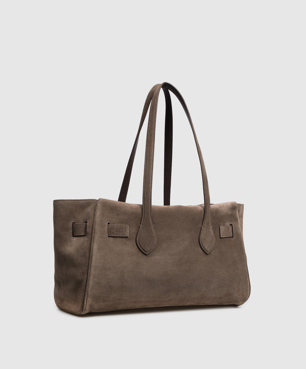 Brunello Cucinelli Коричнева замшева сумка з тисненням логотипа MBDLB2848 зображення 3