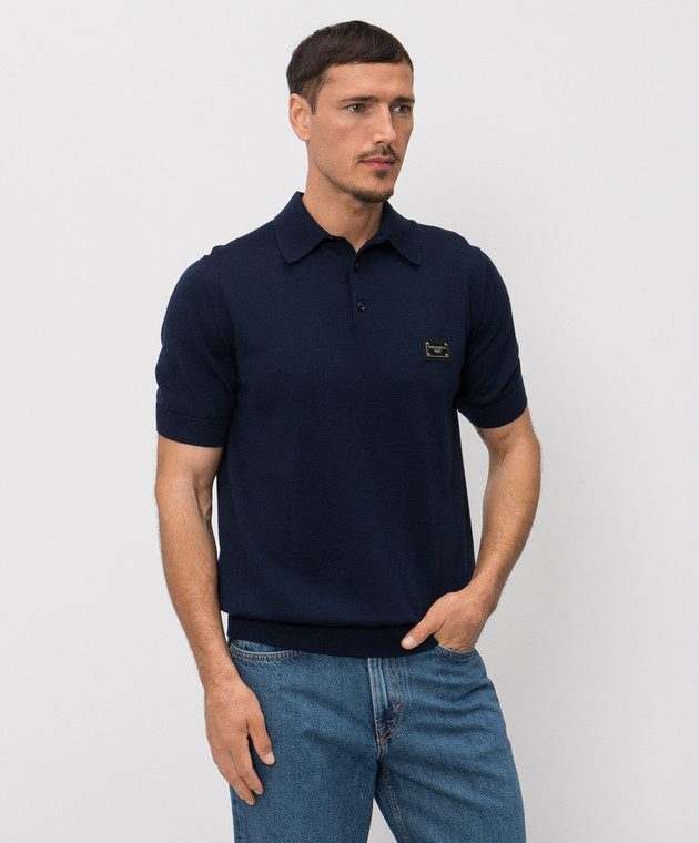 Dolce&Gabbana Голубое поло из шерсти с патчем логотипа GXO38TJDVGE изображение 3