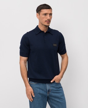 Dolce&Gabbana Синє поло з вовни з патчем логотипа GXO38TJDVGE