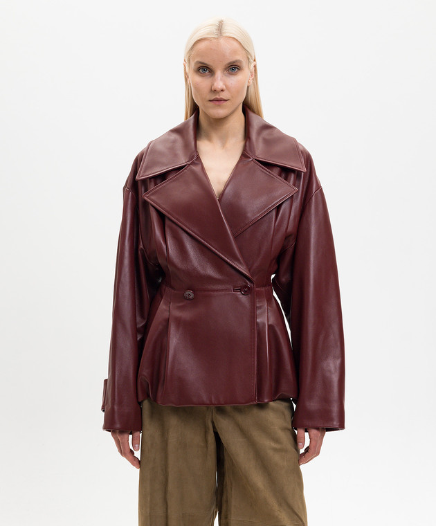 Balenciaga Бордовая кожаная двубортная куртка-тренч 871975TUS11 изображение 3