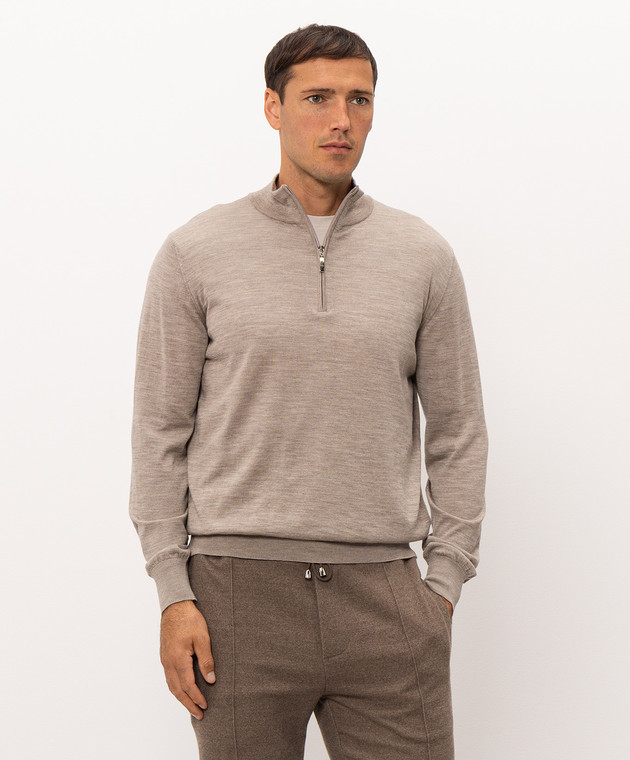 Doriani Cashmere Бежевый джемпер из шерсти, шелка и кашемира с молнией 1818179 изображение 3