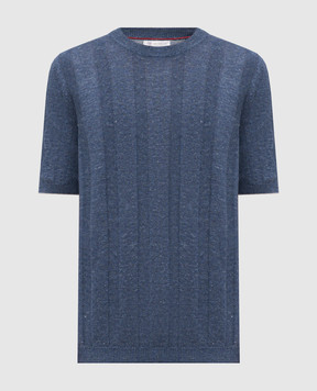 Brunello Cucinelli Синяя футболка с леном M2L707800
