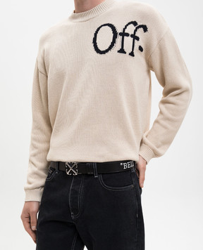 Off-White Чорний шкіряний ремінь Arrow з принтом OMRB14GC99LEA001