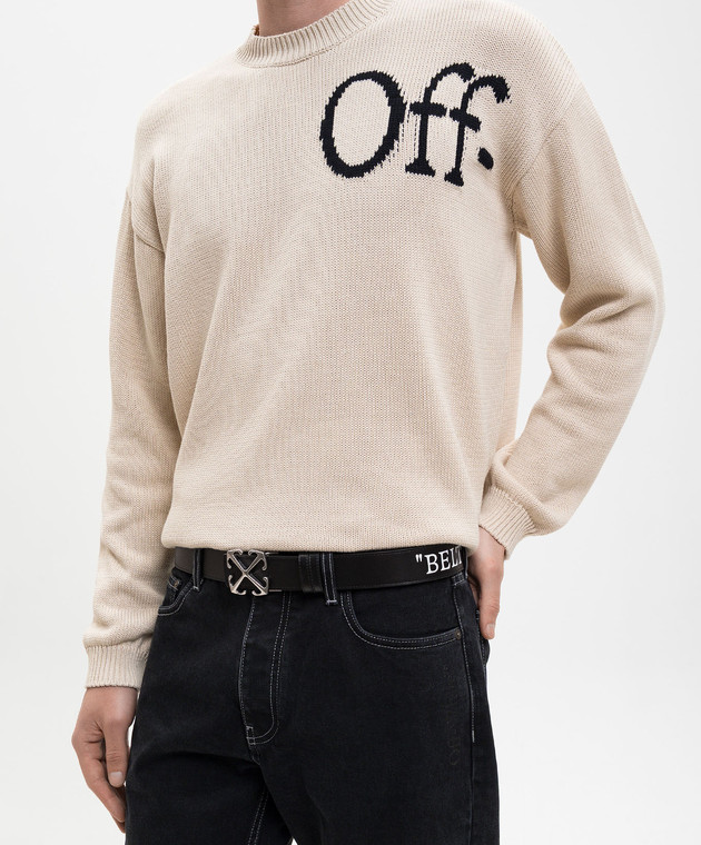 Off-White Чорний шкіряний ремінь Arrow з принтом OMRB14GC99LEA001 зображення 2