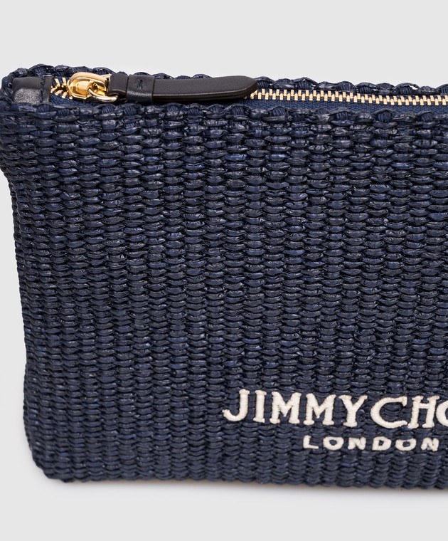Jimmy Choo Синий клатч из рафии с вышивкой логотипа ZIPPEDFLATPOUCHJYN изображение 4