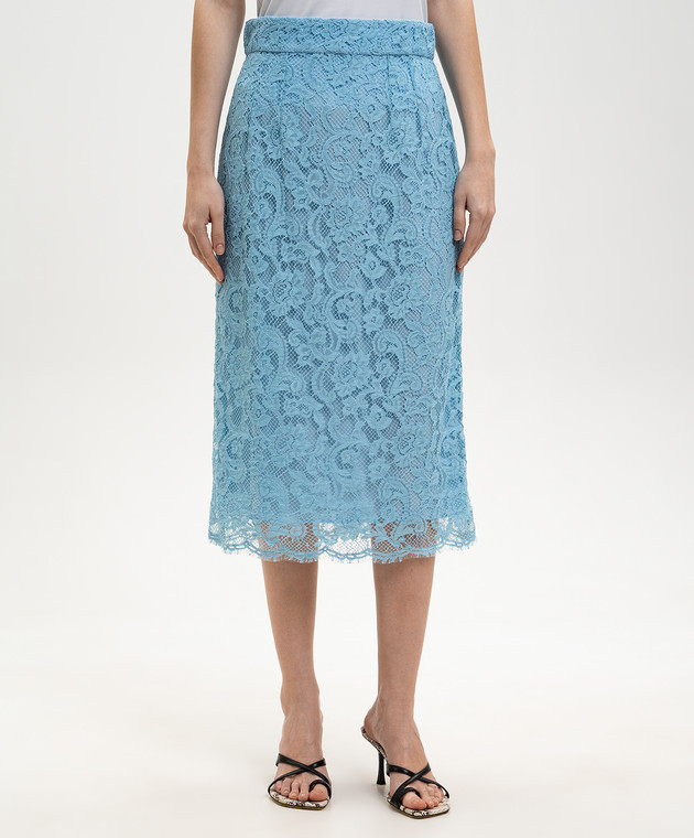 Dolce&Gabbana Голубая юбка из кружева F4B7ITILMDR изображение 3