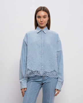 Ermanno Scervino Блакитна сорочка з льоном з мереживом D482K365APTZD