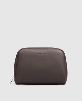 Brunello Cucinelli Коричневий шкіряний несесер з тисненням логотипа MWZNBU430