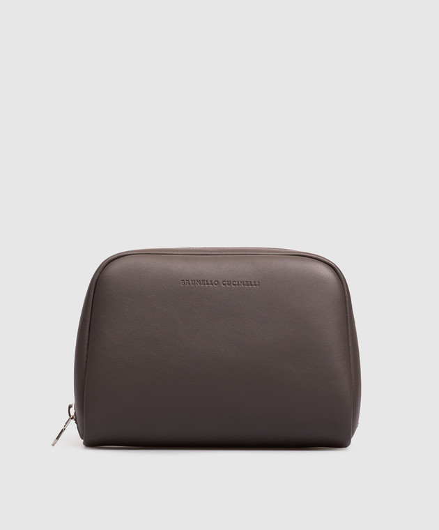 Brunello Cucinelli Коричневий шкіряний несесер з тисненням логотипа MWZNBU430