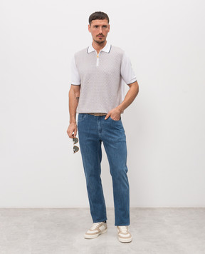 Stefano Ricci Біле поло з контрастним візерунком K212035P31F26191