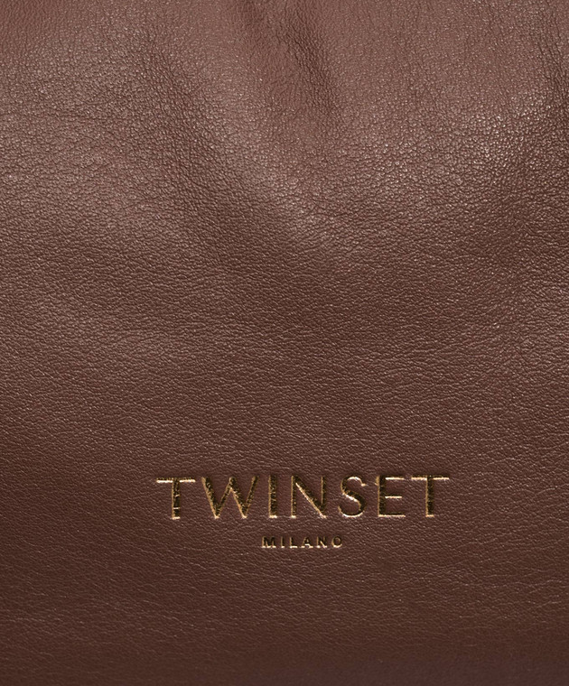 Twinset Коричневая кожаная сумка с тиснением логотипа 262TD8181 изображение 4