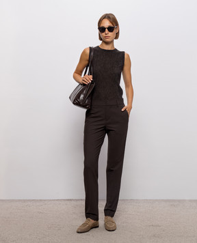 Brunello Cucinelli Коричневый топ из шерсти и шелка с люрексом MFR493700