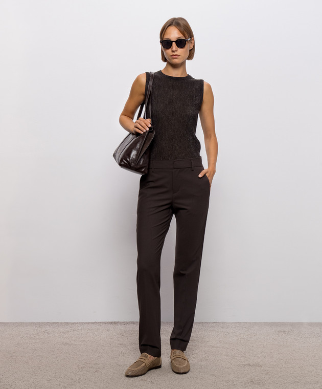 Brunello Cucinelli Коричневий топ з вовни та шовку з люрексом MFR493700 зображення 2