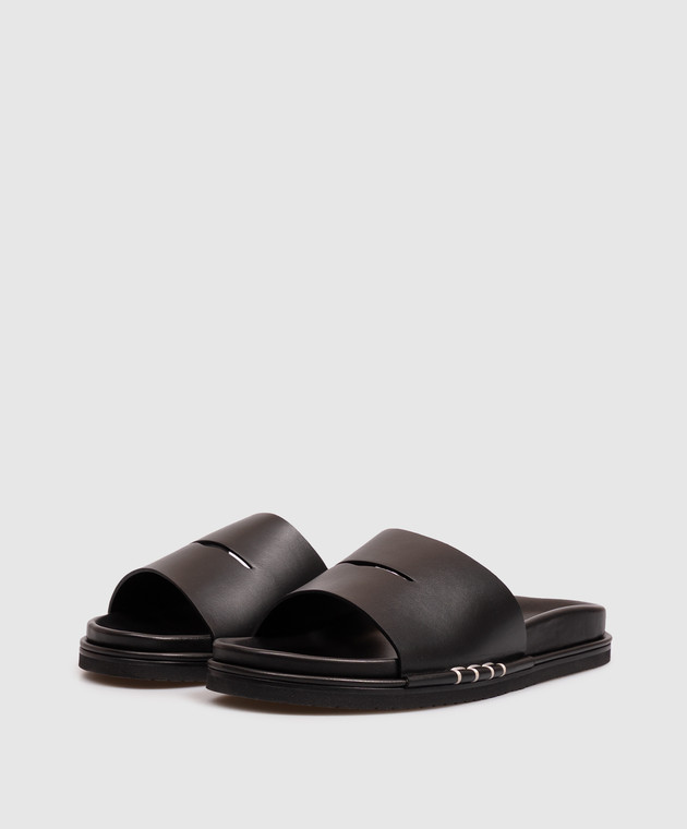 JW Anderson Черные кожаные шлепанцы Fussbett SL0018LA0232 изображение 2