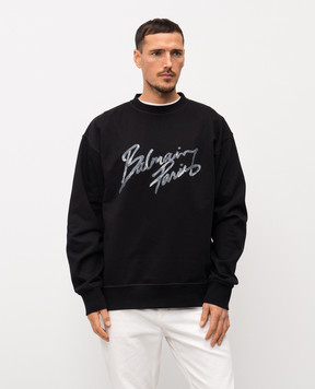 Balmain Чорний світшот з принтом логотипа GH1JQ130BD41