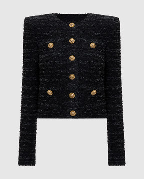 Balmain Чорний твідовий жакет з коноплею FF0SK890KJ16