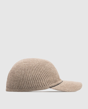 Brunello Cucinelli Бежева кепка з кашеміром з ланцюжком моніль MCAP9A025