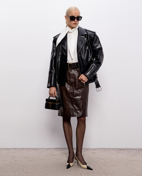 Saint Laurent Коричневая кожаная юбка с поясом 863811YCVD2