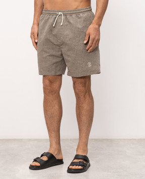 Brunello Cucinelli Зеленые шорты для плавания в узор с вышивкой эмблемы MR847043P