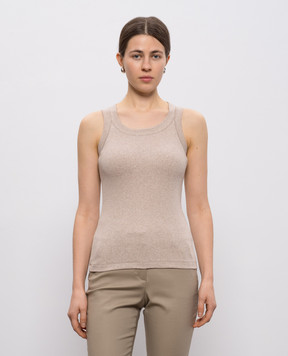 Peserico Бежевый меланжевый топ в рубчик с цепочкой A08623J005669