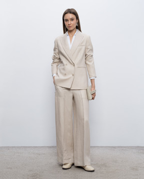 Peserico Бежевий двобортний жакет з льону A0119902606