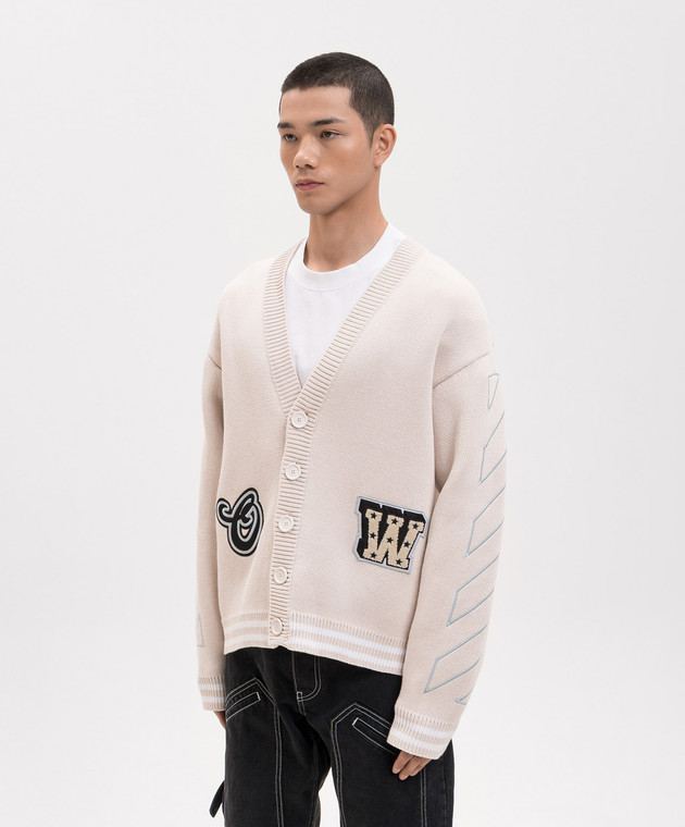 Off-White Бежевий кардиган з нашивками 44MHB019S26K001 зображення 3