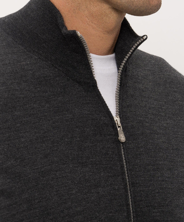 Brunello Cucinelli Темно-серый кардиган из шерсти и кашемира M2400106 изображение 5