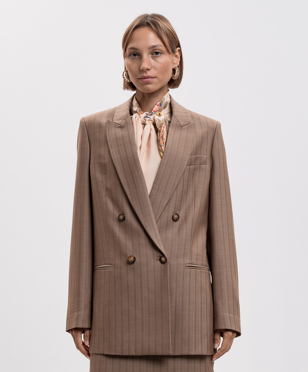 Etro Коричневый двубортный жакет из шерсти WRCA010899TJ213 изображение 3