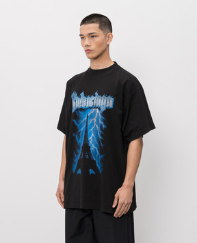 Balenciaga Чорна футболка Paris Thunderstorm 850345TUVE7