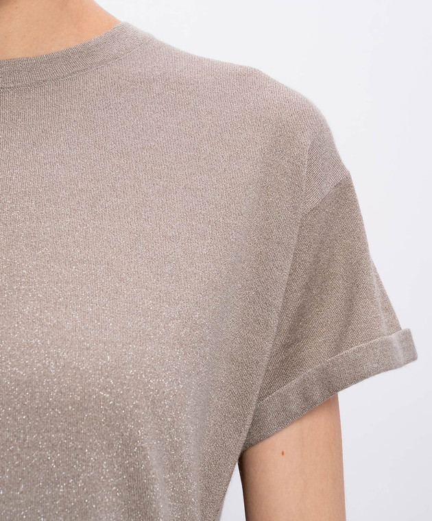 Brunello Cucinelli Бежева футболка з кашеміром та шовком з люрексом M41810000P зображення 5