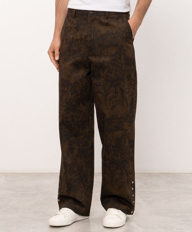 Palm Angels Коричневые брюки Starleaf со льном PAMCA003FB004 изображение 3